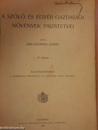 A szőlő és egyéb gazdasági növények paizstetvei