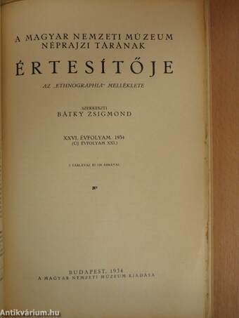 Ethnographia - Népélet 1934/3-4. szám/A Magyar Nemzeti Múzeum Néprajzi Tárának értesítője 1934/3-4. szám