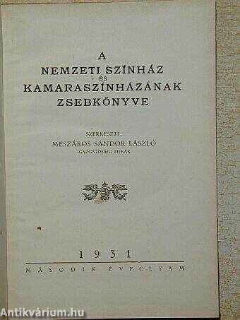 A Nemzeti Szinház és Kamaraszínházának zsebkönyve