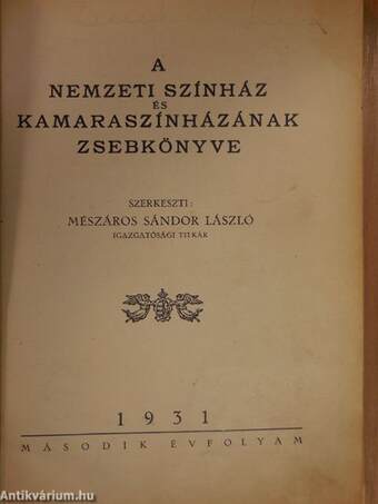 A Nemzeti Színház és Kamaraszínházának zsebkönyve 1931.