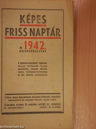 Képes Friss Naptár 1942.