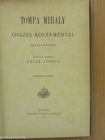 Tompa Mihály összes költeményei III. (töredék)