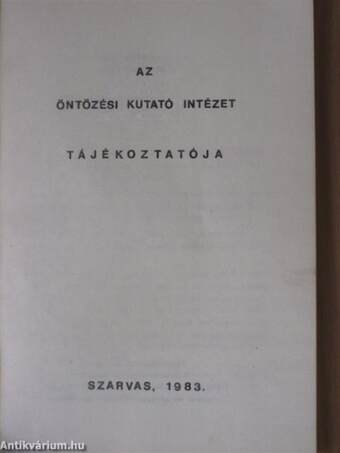 Öntözési Kutató Intézet Tájékoztatója