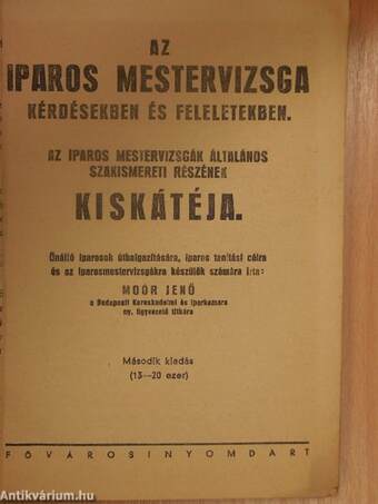 Az iparos mestervizsga kérdésekben és feleletekben