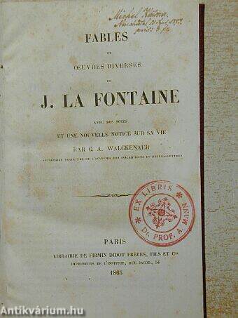 Fables et oeuvres diverses de J. La Fontaine