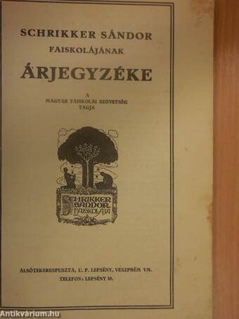 Schrikker Sándor faiskolájának árjegyzéke 1934/35.