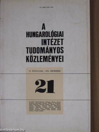 A Hungarológiai Intézet tudományos közleményei 1974. december