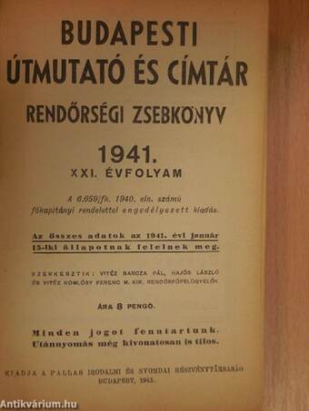 Rendőrségi zsebkönyv 1941.