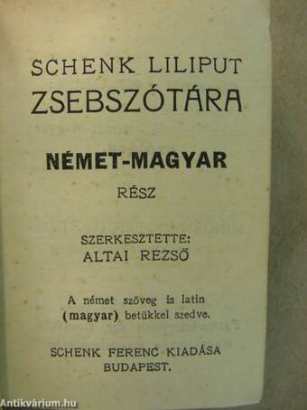 Schenk Liliput Zsebszótára - Német-magyar rész (minikönyv)