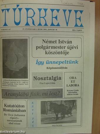 Túrkeve 1992. január-december/Kevi Föld 1992. (nem teljes évfolyam)