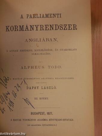 A parliamenti kormányrendszer Angliában III.