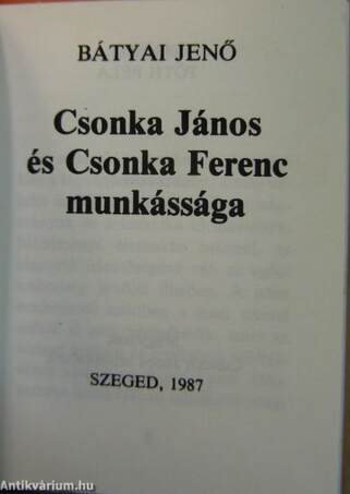 Csonka János és Csonka Ferenc munkássága (minikönyv)