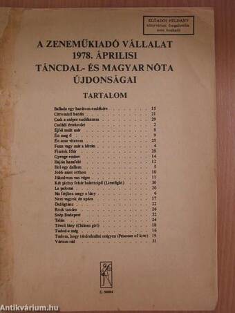 A Zeneműkiadó Vállalat 1978. áprilisi táncdal- és magyar nóta újdonságai