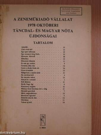 A Zeneműkiadó Vállalat 1978 októberi táncdal- és magyar nóta újdonságai