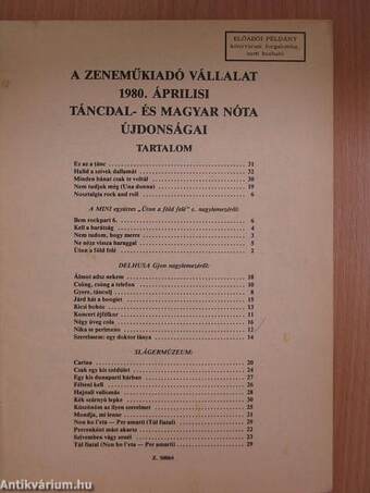 A Zeneműkiadó Vállalat 1980. áprilisi táncdal- és magyar nóta újdonságai