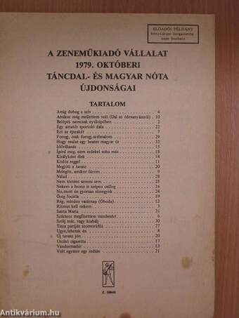 A Zeneműkiadó Vállalat 1979. októberi táncdal- és magyar nóta újdonságai