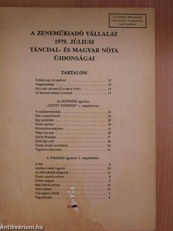 A Zeneműkiadó Vállalat 1979. júliusi táncdal- és magyar nóta újdonságai