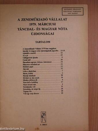 A Zeneműkiadó Vállalat 1979. márciusi táncdal- és magyar nóta újdonságai