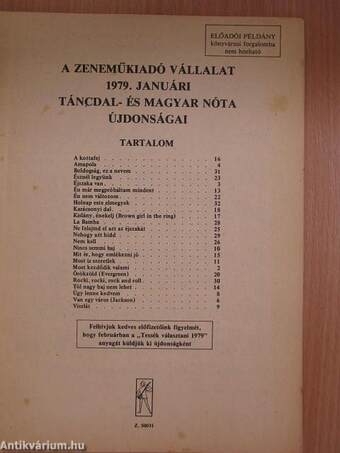 A Zeneműkiadó Vállalat 1979. januári táncdal- és magyar nóta újdonságai