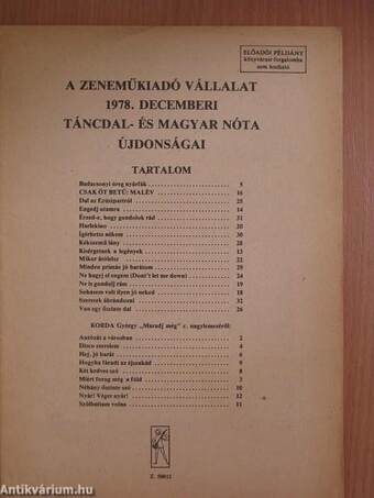 A Zeneműkiadó Vállalat 1978. decemberi táncdal- és magyar nóta újdonságai