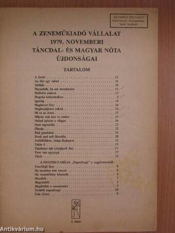 A Zeneműkiadó Vállalat 1979. novemberi táncdal- és magyar nóta újdonságai