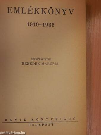 Dante Könyvkiadó Emlékkönyve 1919-1935