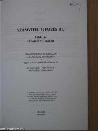 Számvitelelemzés III. Példatár