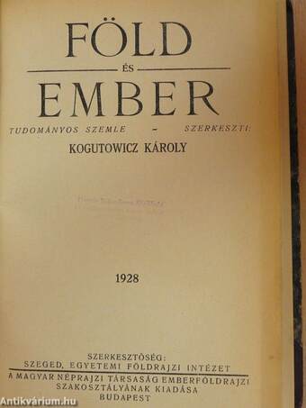 Föld és Ember 1927-1928