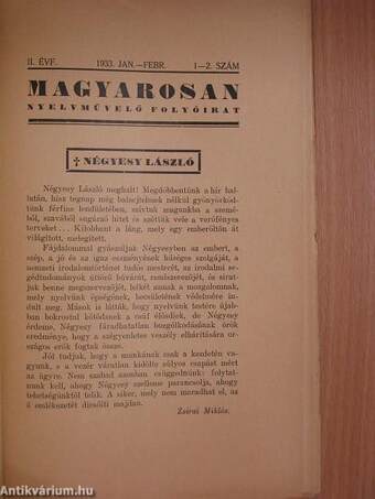 Magyarosan 1933. január-február