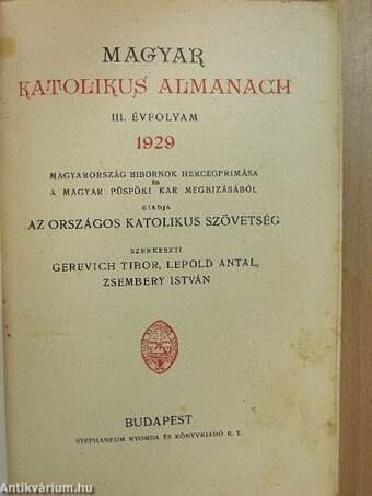 Magyar Katolikus Almanach 1929.