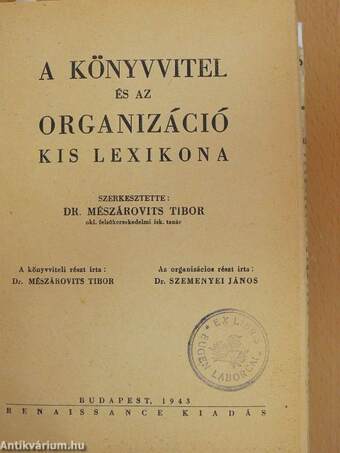 A könyvvitel és az organizáció kis lexikona