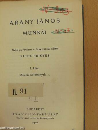 Arany János munkái I.