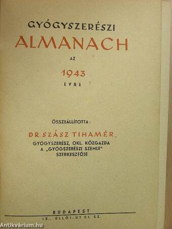 Gyógyszerészi Almanach az 1943. évre