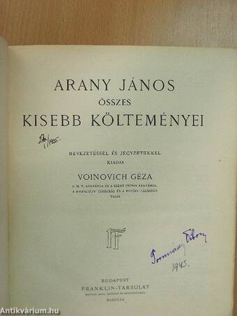 Arany János összes kisebb költeményei