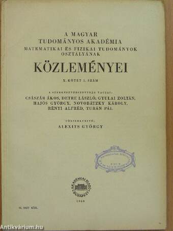 A Magyar Tudományos Akadémia Matematikai és Fizikai Tudományok Osztályának közleményei 1960/1-4.