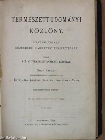 Természettudományi Közlöny 1893. január-december