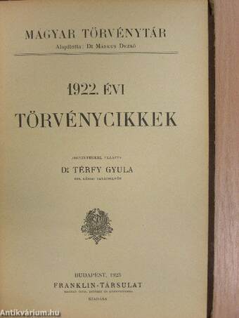 1922. évi törvénycikkek