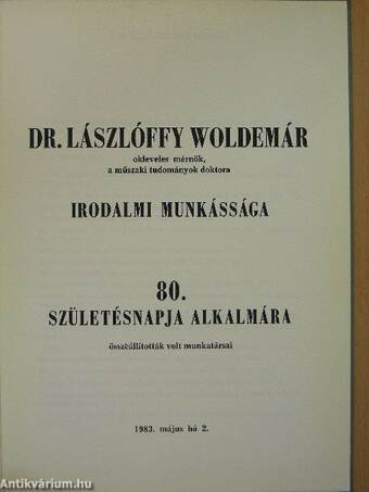 Dr. Lászlóffy Woldemár irodalmi munkássága