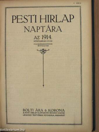 Pesti Hirlap naptára az 1914. közönséges évre