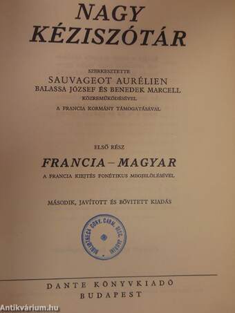 Francia-magyar és magyar-francia nagy kéziszótár I-II.