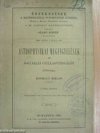 Astrophysikai megfigyelések az ó-gyallai csillagvizsgálón 1880-ban