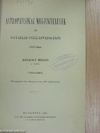 Astrophysikai megfigyelések az ó-gyallai csillagvizsgálón 1880-ban