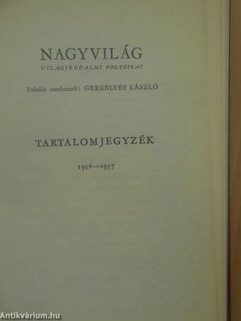 Nagyvilág 1956-1980. összevont tartalomjegyzékek