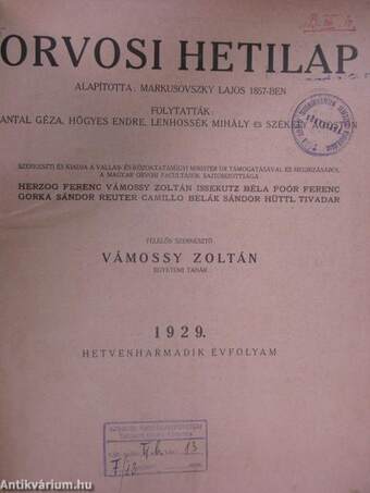 Orvosi Hetilap 1929. január 5-június 29.