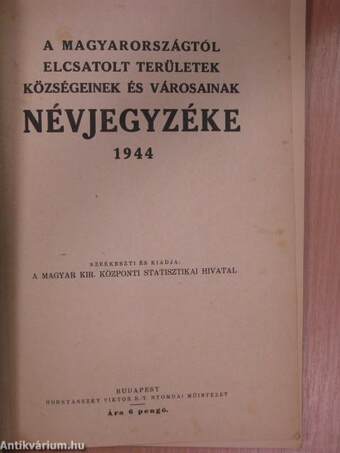 A Magyarországtól elcsatolt területek községeinek és városainak névjegyzéke 1944