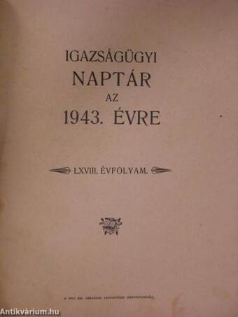 Igazságügyi Naptár az 1943. évre