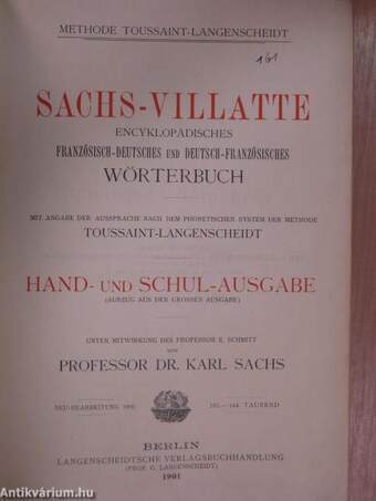 Sachs-Villatte Encyklopädisches Französisch-Deutsches und Deutsch-Französisches Wörterbuch II.