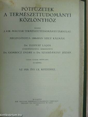 Természettudományi Közlöny 1928. január-december/Pótfüzetek a Természettudományi Közlönyhöz 1928. január-december