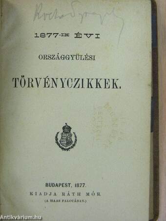 1877-ik évi országgyülési törvényczikkek