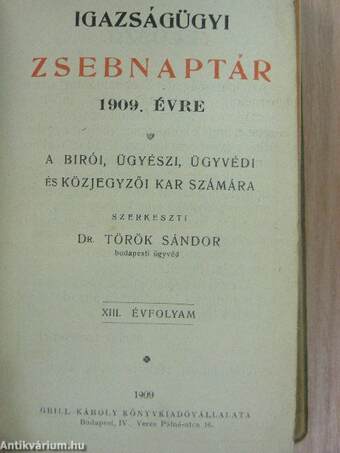 Igazságügyi zsebnaptár 1909. évre